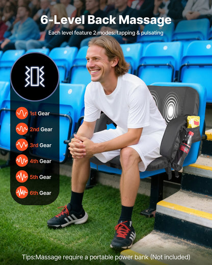 Stadium Seat, 635mm Heated Stadium Chair, Bleacher Seat Heated with 4 Pockets for Bleachers, 3 Level Heating & 6 Modes Vibration Portable Heating Stadiums Chair for Camping, Sports Events