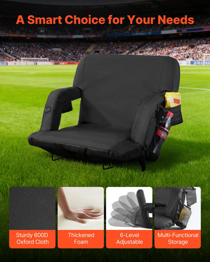 Stadium Seat, 635mm Heated Stadium Chair, Bleacher Seat Heated with 4 Pockets for Bleachers, 3 Level Heating & 6 Modes Vibration Portable Heating Stadiums Chair for Camping, Sports Events