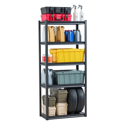 Storage Shelves, 2000 lbs, 5 Tier Garage Storage Shelving, 16" D x 32" W x 72" H Adjustable Metal Shelves for Garage Shelves Utility Rack Shelf, Ideal for Kitchen, Warehouse, Basement, Black