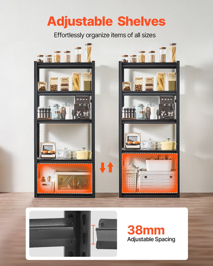 Storage Shelves, 2000 lbs, 5 Tier Garage Storage Shelving, 16" D x 32" W x 72" H Adjustable Metal Shelves for Garage Shelves Utility Rack Shelf, Ideal for Kitchen, Warehouse, Basement, Black