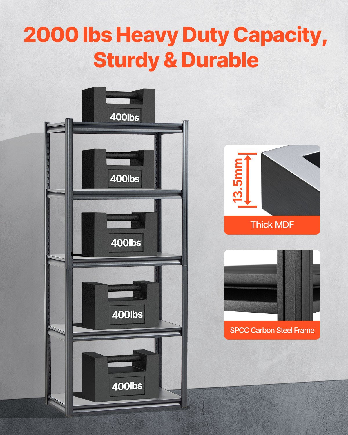 Storage Shelves, 2000 lbs, 5 Tier Garage Storage Shelving, 18" D x 32" W x 72" H Adjustable Metal Shelves for Garage Shelves Utility Rack Shelf, Ideal for Kitchen, Warehouse, Basement, Black