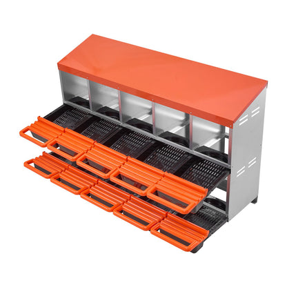 2 Tiers Chicken Nesting Boxes, 10 Compartments, Metal Egg Laying Boxes with Protective Collection Lids, Roll Out Nesting Box, Easy to Assemble, Ideal for Hens, Ducks, Chickens, and Other Poultry