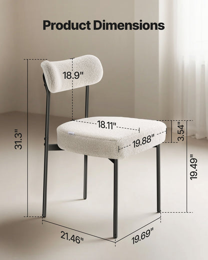 Boucle Dining Chairs Set of 4, Mid Century Modern Sherpa Accent Chairs, Upholstered Side Chair for Dining Table, Space-Saving White Kitchen Table Chair with Curved Backrest and Black Metal Legs