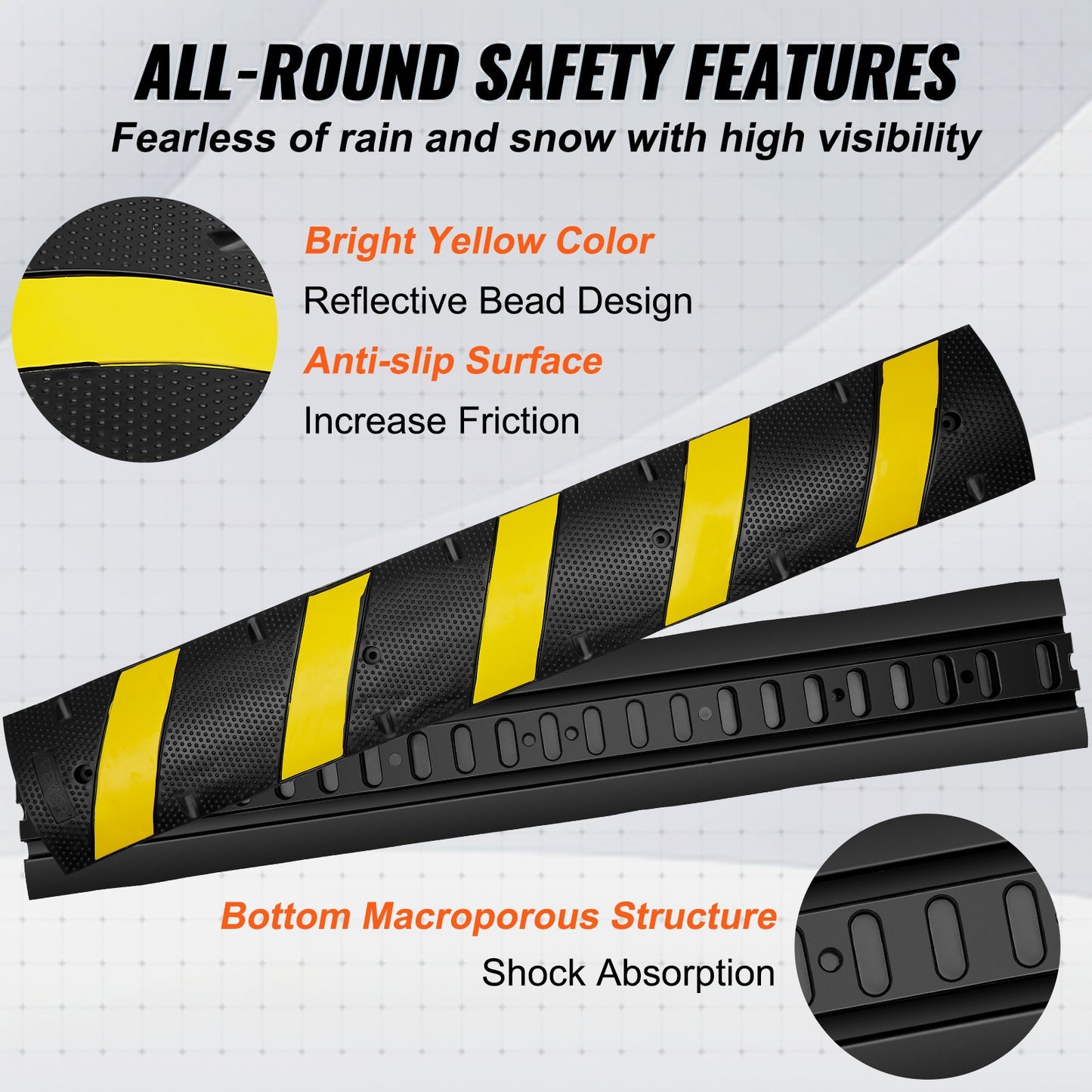 2PCs Rubber Speed Hump 183 x 30 x 4.5 cm, 2 Channel, 100000 kg Capacity Heavy Duty Traffic Speed Bump, with High Reflective Yellow Strip 8 Expansion Screws and 1 Drill, for Asphalt Concrete Gravel Roads