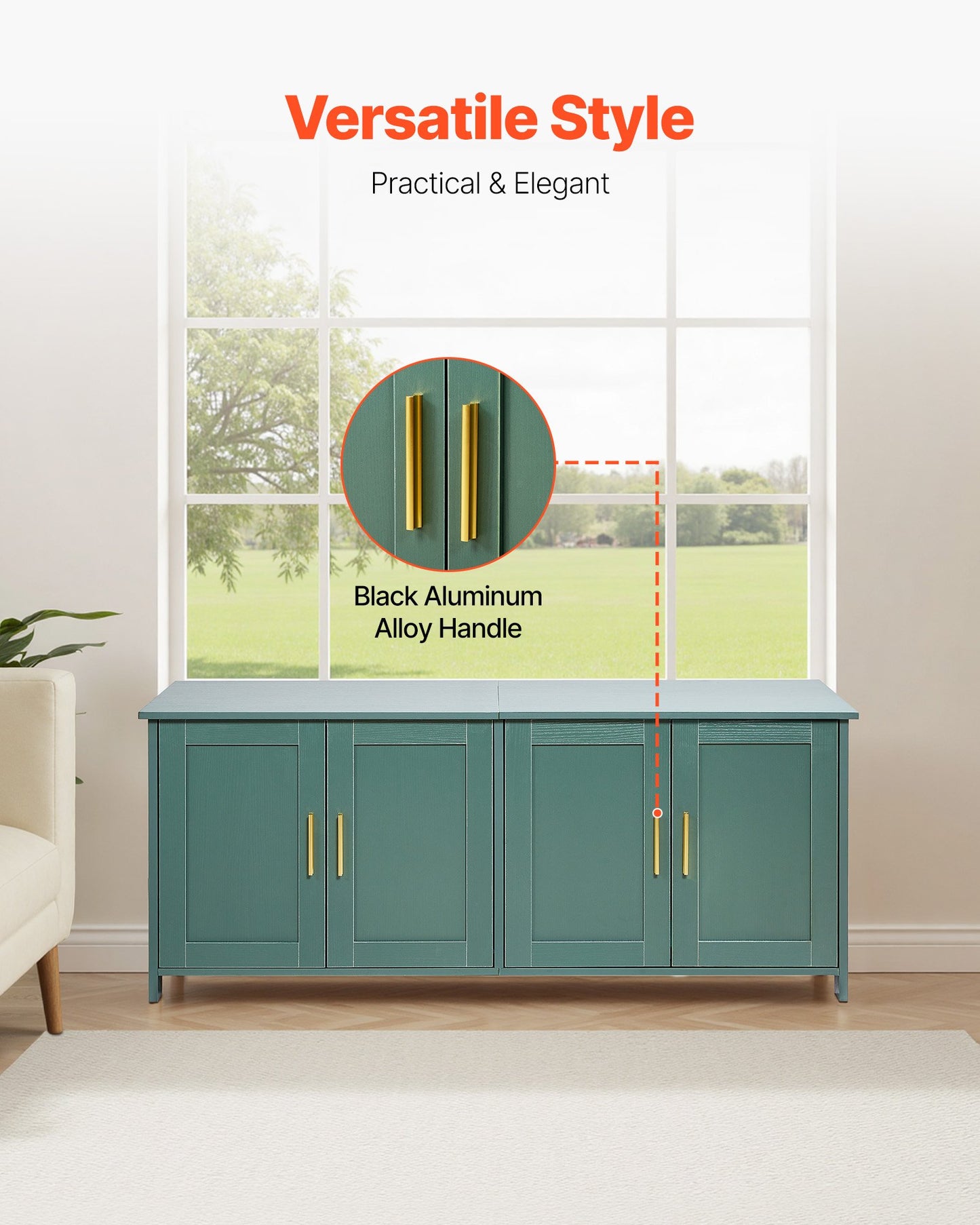 Cat Litter Box Enclosure for Multi Cats, 120cm Hidden Litter Box Cabinet with 4 Doors & 2 Entries, Indoor Cat Washroom, Wooden Kitty House Furniture Side Table, Fit Most Litterboxes, Green