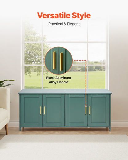 Cat Litter Box Enclosure for Multi Cats, 120cm Hidden Litter Box Cabinet with 4 Doors & 2 Entries, Indoor Cat Washroom, Wooden Kitty House Furniture Side Table, Fit Most Litterboxes, Green