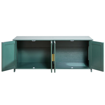 Cat Litter Box Enclosure for Multi Cats, 120cm Hidden Litter Box Cabinet with 4 Doors & 2 Entries, Indoor Cat Washroom, Wooden Kitty House Furniture Side Table, Fit Most Litterboxes, Green