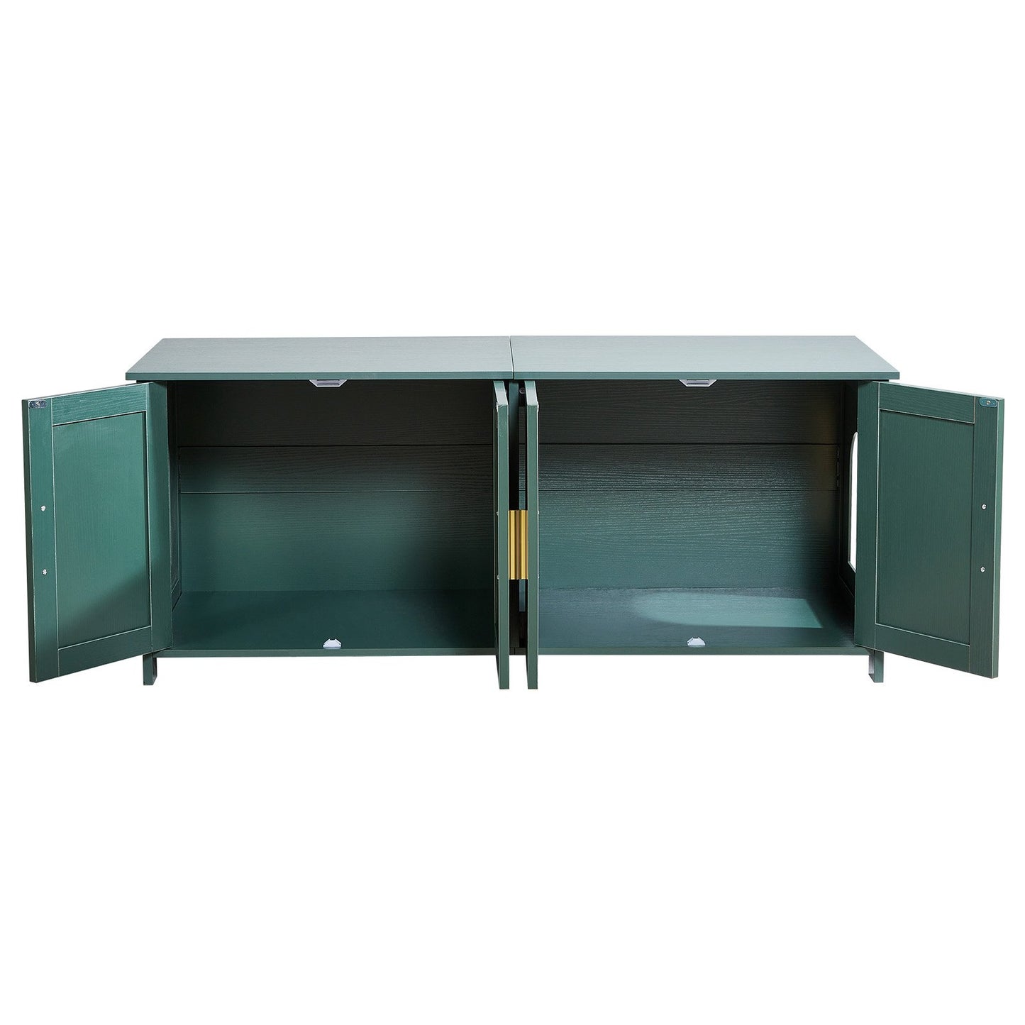 Cat Litter Box Enclosure for Multi Cats, 120 cm Hidden Litter Box Cabinet with 4 Rattan Doors & 2 Entries, Indoor Cat Washroom, Wooden Kitty House Furniture, Fit Most Litterboxes, Green