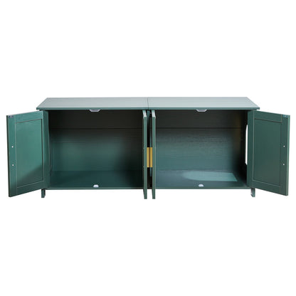 Cat Litter Box Enclosure for Multi Cats, 120 cm Hidden Litter Box Cabinet with 4 Rattan Doors & 2 Entries, Indoor Cat Washroom, Wooden Kitty House Furniture, Fit Most Litterboxes, Green