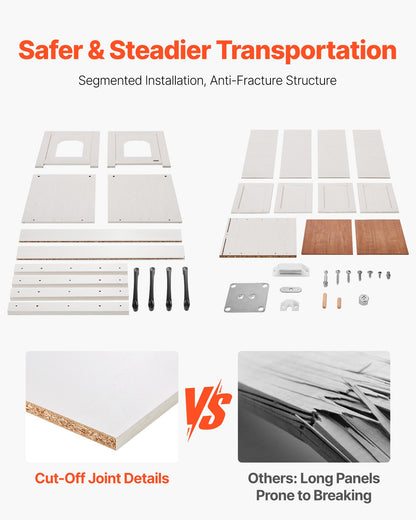 Cat Litter Box Enclosure for Multi Cats, 120 cm Hidden Litter Box Cabinet with 4 Doors & 2 Entries, Indoor Cat Washroom, Wooden Kitty House Furniture, Fit Most Litterboxes, Brown & White