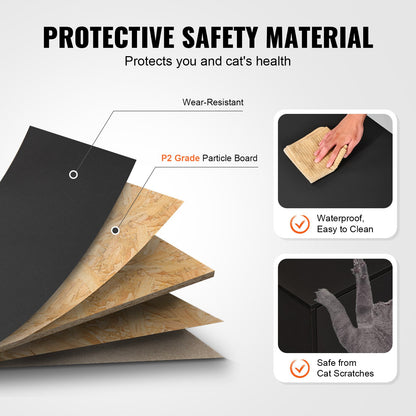 Cat Litter Box Enclosure for 2 Cats, 147 cm Hidden Litter Furniture, Double Room Large Cat Washroom Cabinet, Indoor Wooden Pet House TV Stand Side Table, Fit Most of Litterbox, Black