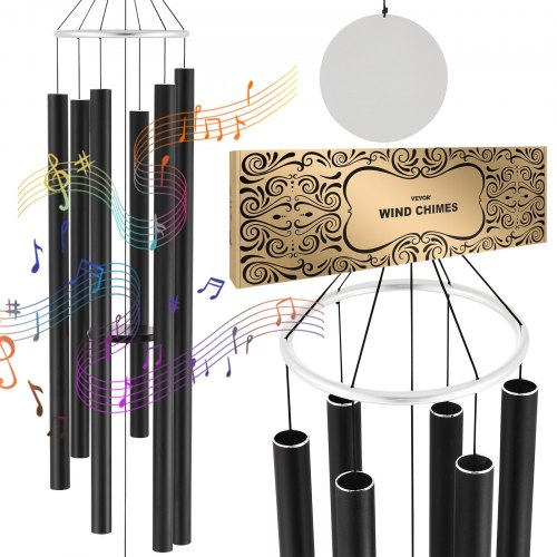 Wind Chimes for Outside, 1677 mm, Deep Tone Wind Chimes with 6 Tubes, Unique Large Memorial Wind Chimes for Anniversary, Amazing Outdoor Decor for Your Patio, Porch, Garden and Backyard, Black