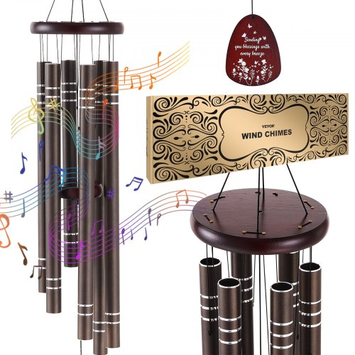 Wind Chimes for Outside, 1067 mm, Deep Tone Wind Chimes with 6 Tubes, Unique Large Memorial Wind Chimes for Anniversary, Grace Outdoor Decor for Your Patio, Porch, Garden & Backyard, Dark Brown