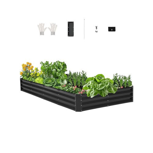 Metal Raised Garden Bed, 8 x 4 x 1 ft Outdoor Galvanized Planter Box, with Open Bottom, Large Planter Raised Bed for Gardening Vegetables, Flowers, Herbs, and Succulent Plants, Dark Gray