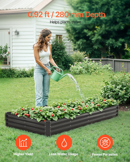 Metal Raised Garden Bed, 8 x 4 x 1 ft Outdoor Galvanized Planter Box, with Open Bottom, Large Planter Raised Bed for Gardening Vegetables, Flowers, Herbs, and Succulent Plants, Dark Gray