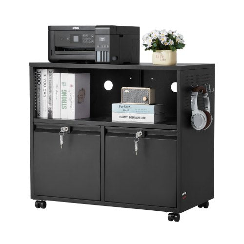 2 Drawers Metal File Cabinet, Lateral Filing Cabinet with Lock and Adjustable Hanging Rods, Wide Filing Storage Cabinets for Home and Office Fit Letter, A4, Legal Size File, Easy Assembly, Black