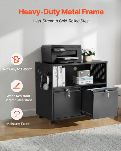 2 Drawers Metal File Cabinet, Lateral Filing Cabinet with Lock and Adjustable Hanging Rods, Wide Filing Storage Cabinets for Home and Office Fit Letter, A4, Legal Size File, Easy Assembly, Black