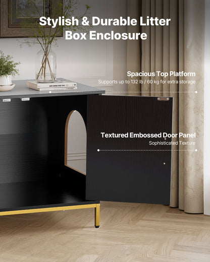 Cat Litter Box Enclosure Furniture, 70 cm Hidden Litter Box Cabinet with Metal Legs & Handle, Modern Style Cat Washroom House End Table, Fit Most of Litterbox, for Bedroom Living Room