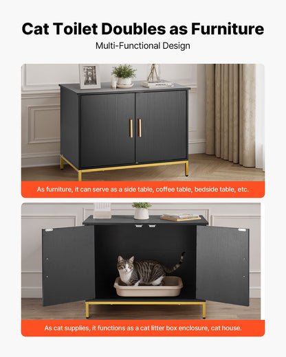 Cat Litter Box Enclosure Furniture, 70 cm Hidden Litter Box Cabinet with Metal Legs & Handle, Modern Style Cat Washroom House End Table, Fit Most of Litterbox, for Bedroom Living Room