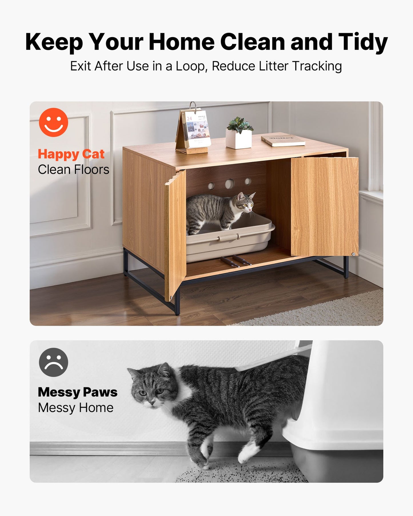 Cat Litter Box Enclosure Furniture, 80 cm Hidden Litter Box Cabinet with Scratch Pad & Storage, Waterproof Cat Washroom End Table Cat House, Fit Most of Litterbox, for Bedroom Living Room