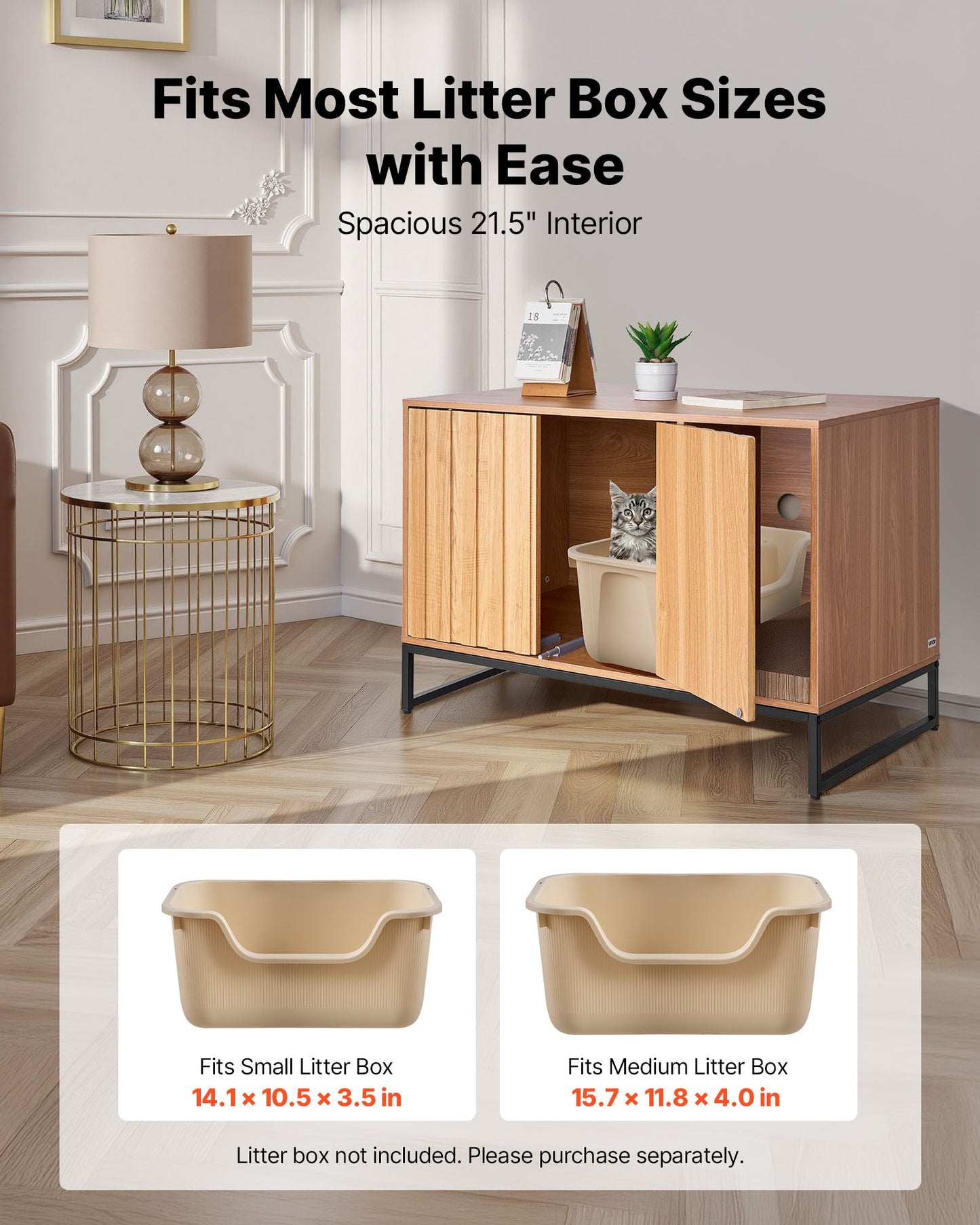 Cat Litter Box Enclosure Furniture, 80 cm Hidden Litter Box Cabinet with Scratch Pad & Storage, Waterproof Cat Washroom End Table Cat House, Fit Most of Litterbox, for Bedroom Living Room