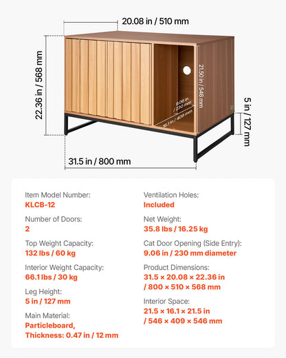 Cat Litter Box Enclosure Furniture, 80 cm Hidden Litter Box Cabinet with Scratch Pad & Storage, Waterproof Cat Washroom End Table Cat House, Fit Most of Litterbox, for Bedroom Living Room