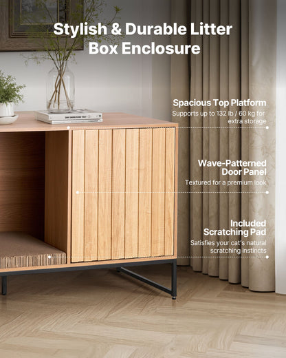 Cat Litter Box Enclosure Furniture, 120 cm Hidden Litter Box Cabinet with Scratch Pad & Storage, Waterproof Cat Washroom End Table Cat House, Fit Most of Litterbox, for Bedroom Living Room