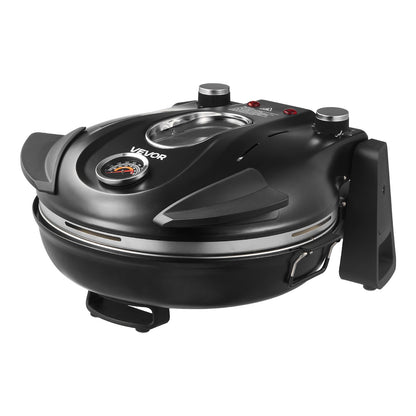 Pizza Oven, 304.8 mm Electric Pizza Maker, 1200W Electric Pizzas Cooker with Cordierite Stone, 5-Mode Temperature Control, Viewing Window for Precise Cooking, Heats up to 420℃, for Home (Black)