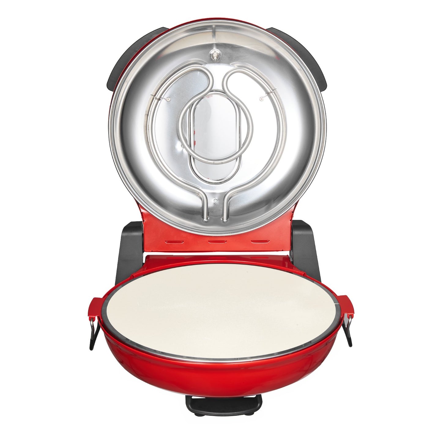 Pizzaofen, 304,8 mm elektrischer Pizzaofen, 1200 W elektrischer Pizzaofen mit Cordieritstein, 5-stufige Temperaturregelung, Sichtfenster für präzises Garen, heizt bis zu 420 °C auf, für den Hausgebrauch (Rot)