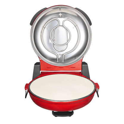 Pizzaofen, 304,8 mm elektrischer Pizzaofen, 1200 W elektrischer Pizzaofen mit Cordieritstein, 5-stufige Temperaturregelung, Sichtfenster für präzises Garen, heizt bis zu 420 °C auf, für den Hausgebrauch (Rot)