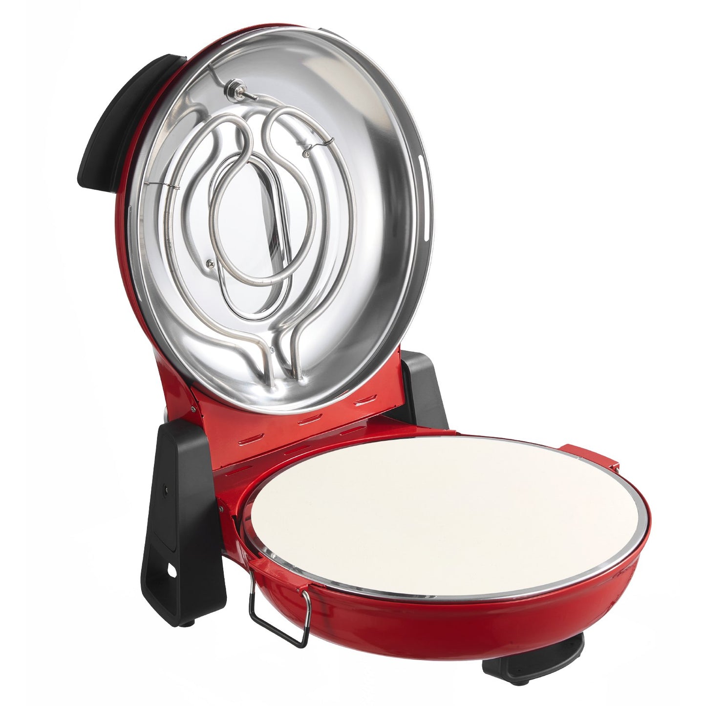 Pizzaofen, 304,8 mm elektrischer Pizzaofen, 1200 W elektrischer Pizzaofen mit Cordieritstein, 5-stufige Temperaturregelung, Sichtfenster für präzises Garen, heizt bis zu 420 °C auf, für den Hausgebrauch (Rot)