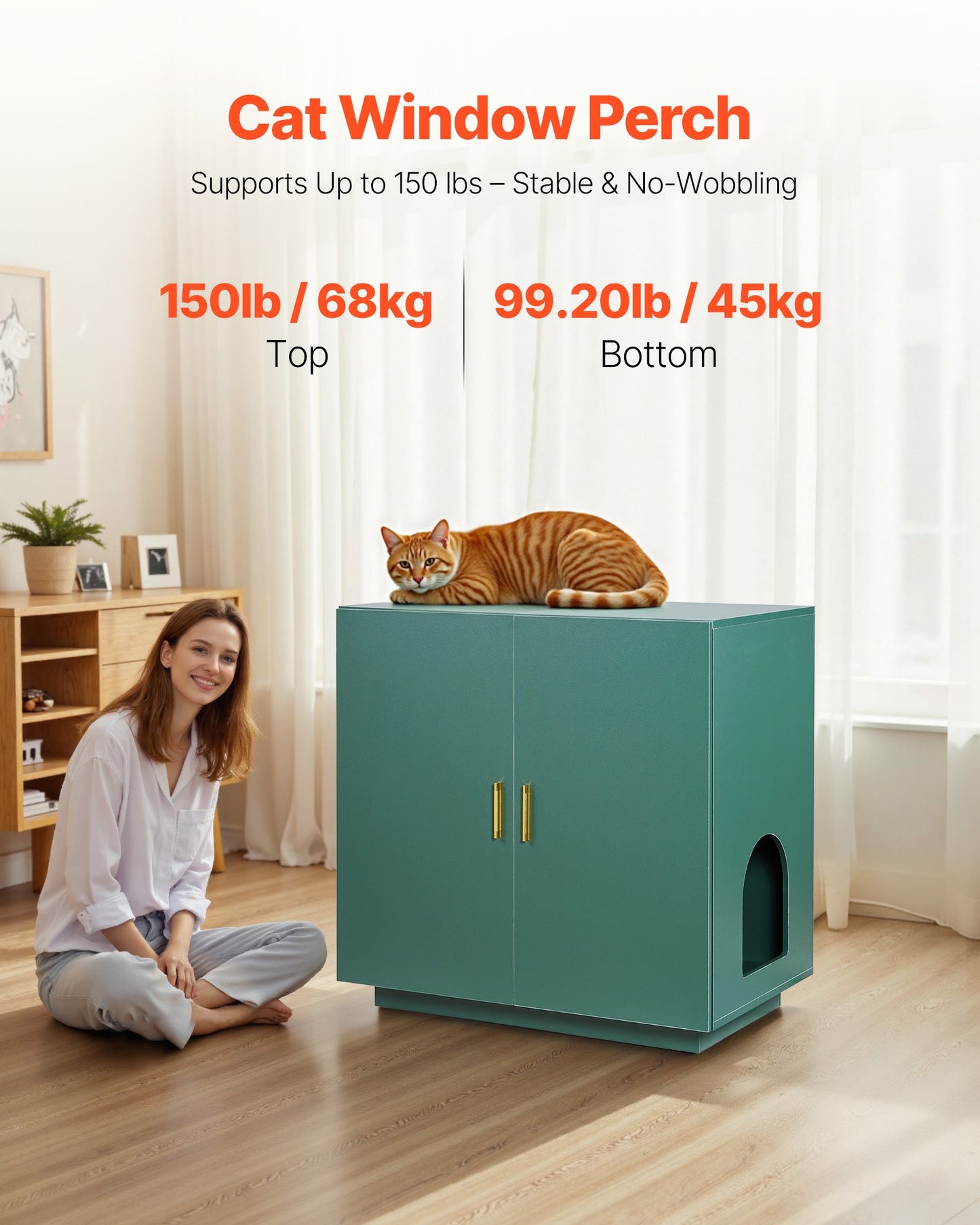 Cat Litter Box Enclosure, 80 cm Hidden Litter Box Cabinet, Wooden Indoor Cat Washroom with Ventilated Holes, Double-Door Kitty Pet House Furniture, End Side Table Fit Most Litterboxes