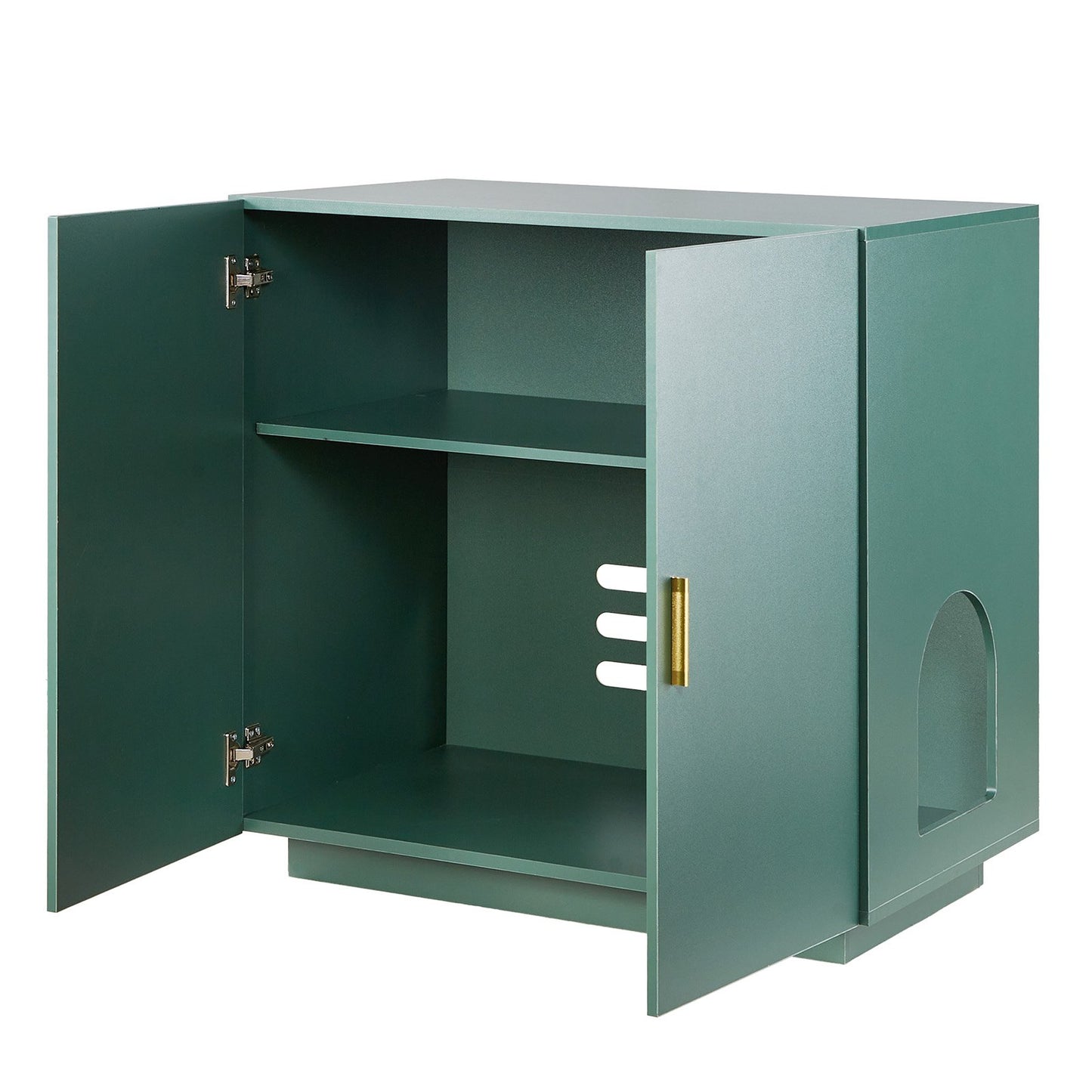 Cat Litter Box Enclosure, 80 cm Hidden Litter Box Cabinet, Wooden Indoor Cat Washroom with Ventilated Holes, Double-Door Kitty Pet House Furniture, End Side Table Fit Most Litterboxes