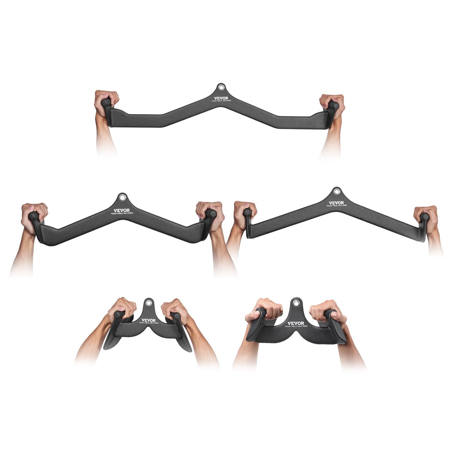 Latzug-Aufsätze, Kabelzugmaschine mit T- und V-Stange (5er-Set), Trizepszugstange, Rückentraining mit gummierten Griffen, Bizeps-Curl- und Trizepszugstange für Heimfitnessstudio