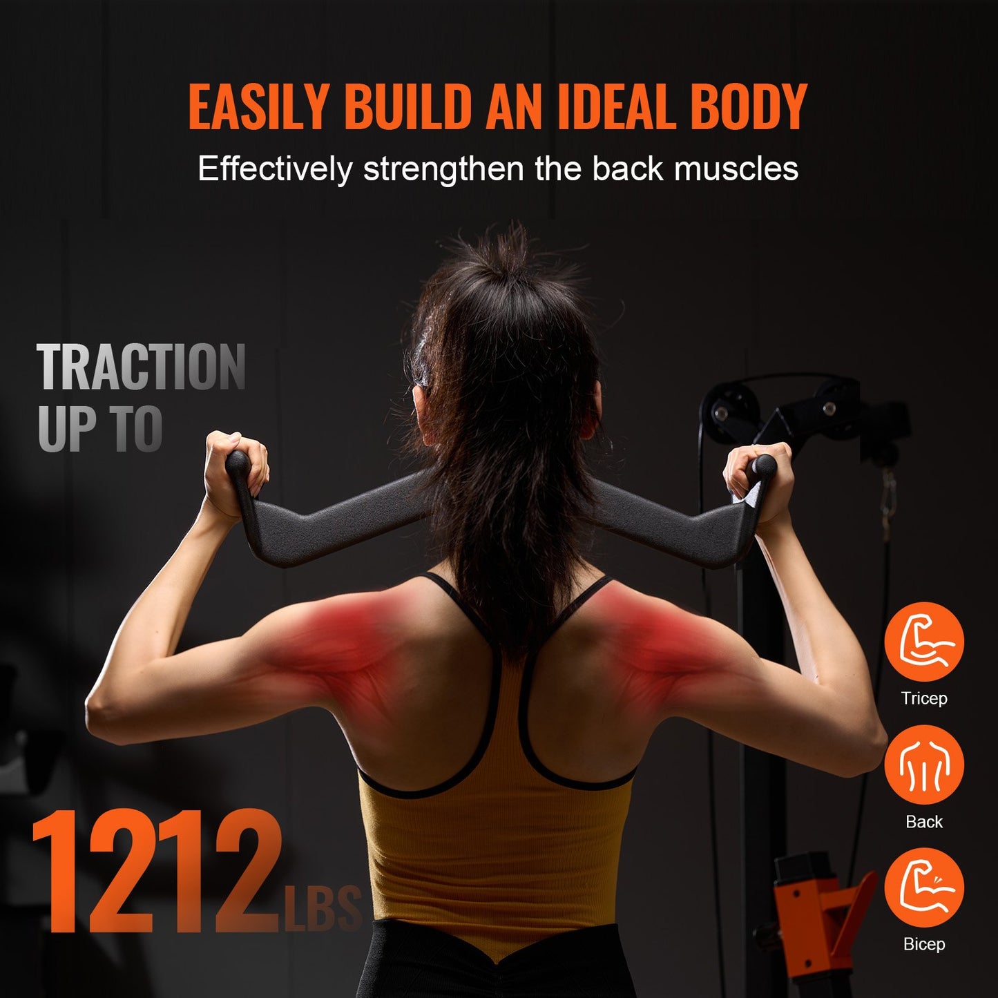 LAT Pulldown Attachment, Cable Machine Rowing V-bar Attachment, Tricep Pull Down Bar, Back Strength Training Rubber Coated Handle Grip, Bicep Curl Tricep Lat Pulldown Bar for Home Gym Fitness