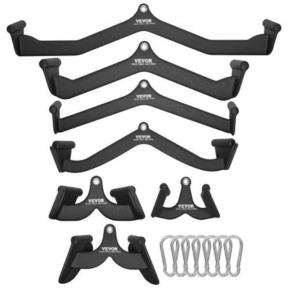 LAT Pulldown Attachments, Cable Machine Rowing T-bar V-bar 7 Set, Tricep Pull Down Bar, Back Strength Training Rubber Coated Handle Grip, Bicep Curl Tricep Lat Pulldown Bar for Home Gym Fitness