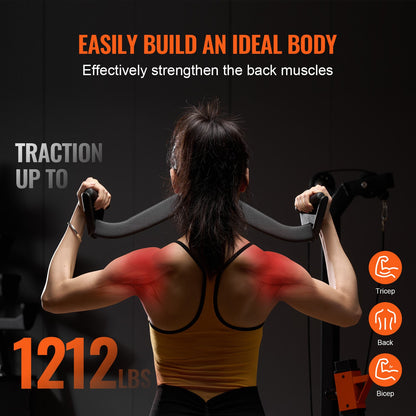 LAT Pulldown Attachments, Cable Machine Rowing T-bar V-bar 7 Set, Tricep Pull Down Bar, Back Strength Training Rubber Coated Handle Grip, Bicep Curl Tricep Lat Pulldown Bar for Home Gym Fitness