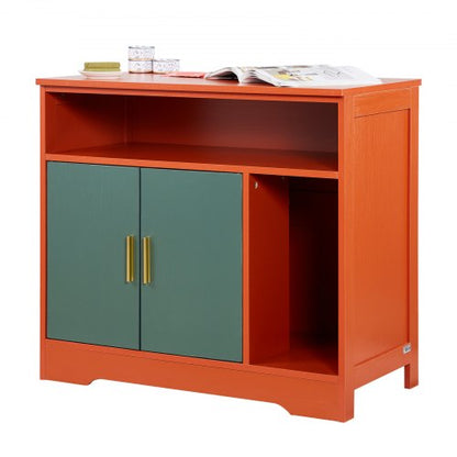 Cat Litter Box Enclosure, 79.2 cm Hidden Litter Box Cabinet with Shelf & Storage, Modern Style Indoor Cat Washroom, Wooden Kitty House Furniture End Table, Fit Most Litterboxes, Red & Green