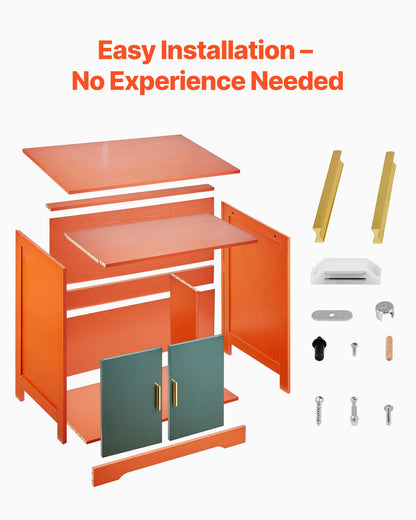 Cat Litter Box Enclosure, 79.2 cm Hidden Litter Box Cabinet with Shelf & Storage, Modern Style Indoor Cat Washroom, Wooden Kitty House Furniture End Table, Fit Most Litterboxes, Red & Green