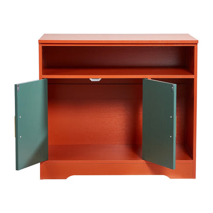 Cat Litter Box Enclosure, 79.2 cm Hidden Litter Box Cabinet with Shelf & Storage, Modern Style Indoor Cat Washroom, Wooden Kitty House Furniture End Table, Fit Most Litterboxes, Red & Green