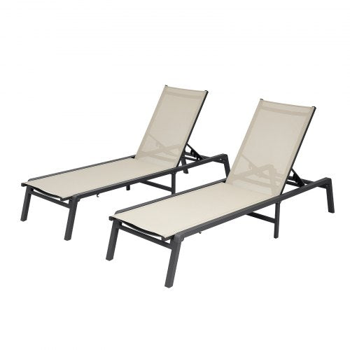 Outdoor Chaise Lounge Chair Set of 2, 181 kg Weight Capacity, Foldable Sun Tanning Chair, 5 Adjustable Positions, Easy Assembly, Aluminum Pool Recliner Lounge Chairs, for Beach Yard Patio