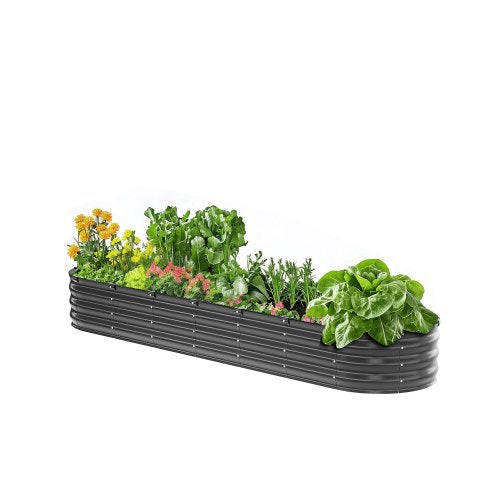 Metal Raised Garden Bed, 8 x 2 x 1 ft Outdoor Galvanized Planter Box, with Open Bottom, Large Oval Planter Raised Bed for Gardening Vegetables, Flowers, Herbs, and Succulent Plants, Dark Gray