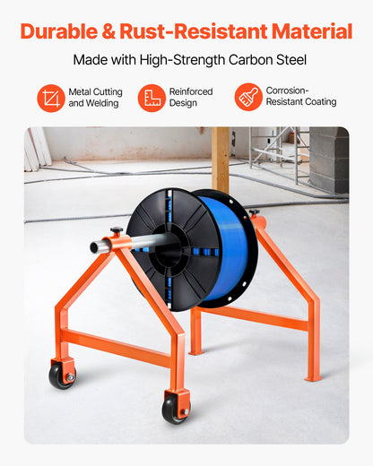 Wire Spool Rack, 100 kg / 220 lbs Load Capacity, Portable Cable Caddy, Moveable Wire Rack with Wheels, Spool Holder, Up to 759mm / 29.9 in Diameter, for Electrical Industrial and Retail Use, Working Efficiency
