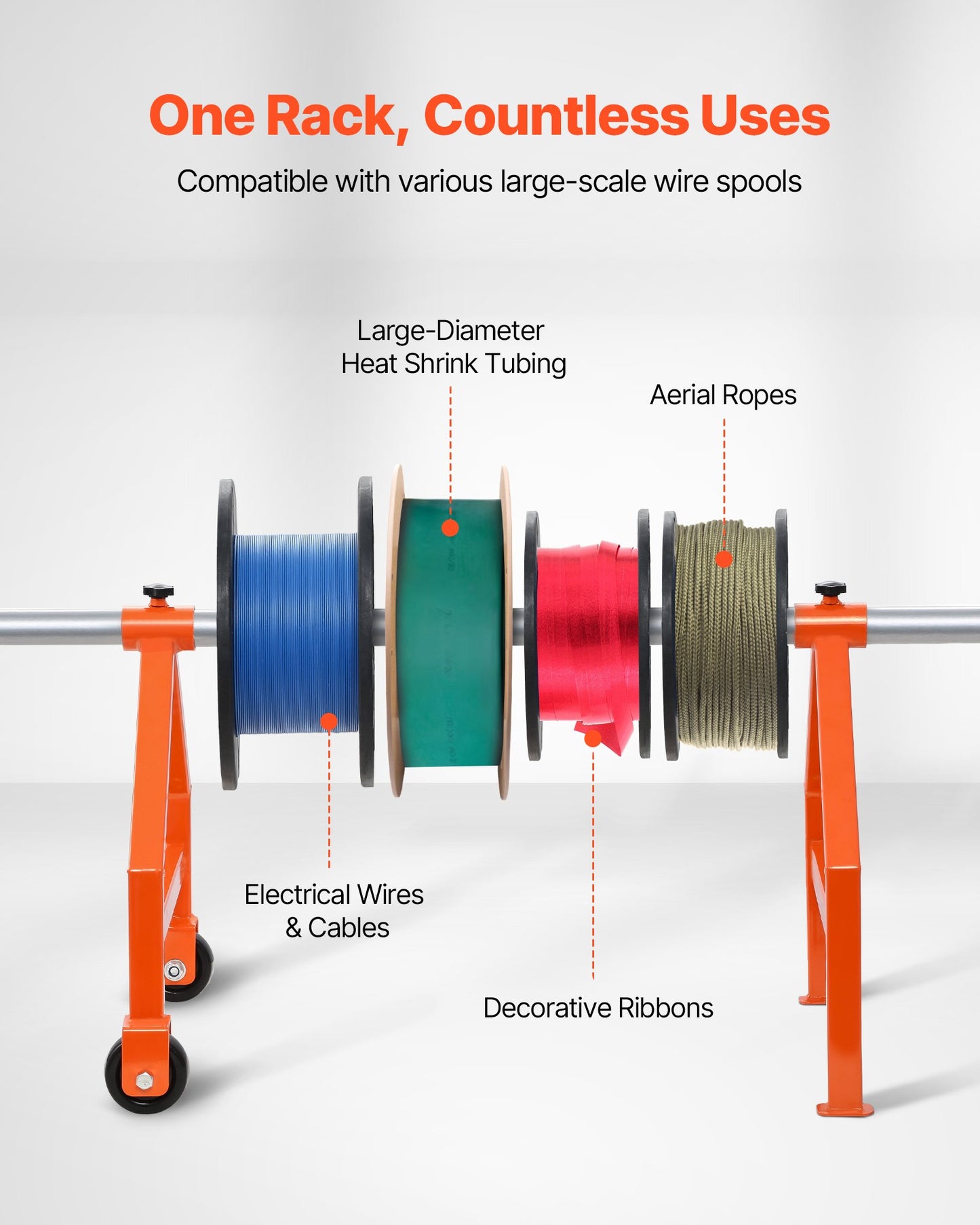 Wire Spool Rack, 100 kg / 220 lbs Load Capacity, Portable Cable Caddy, Moveable Wire Rack with Wheels, Spool Holder, Up to 759mm / 29.9 in Diameter, for Electrical Industrial and Retail Use, Working Efficiency