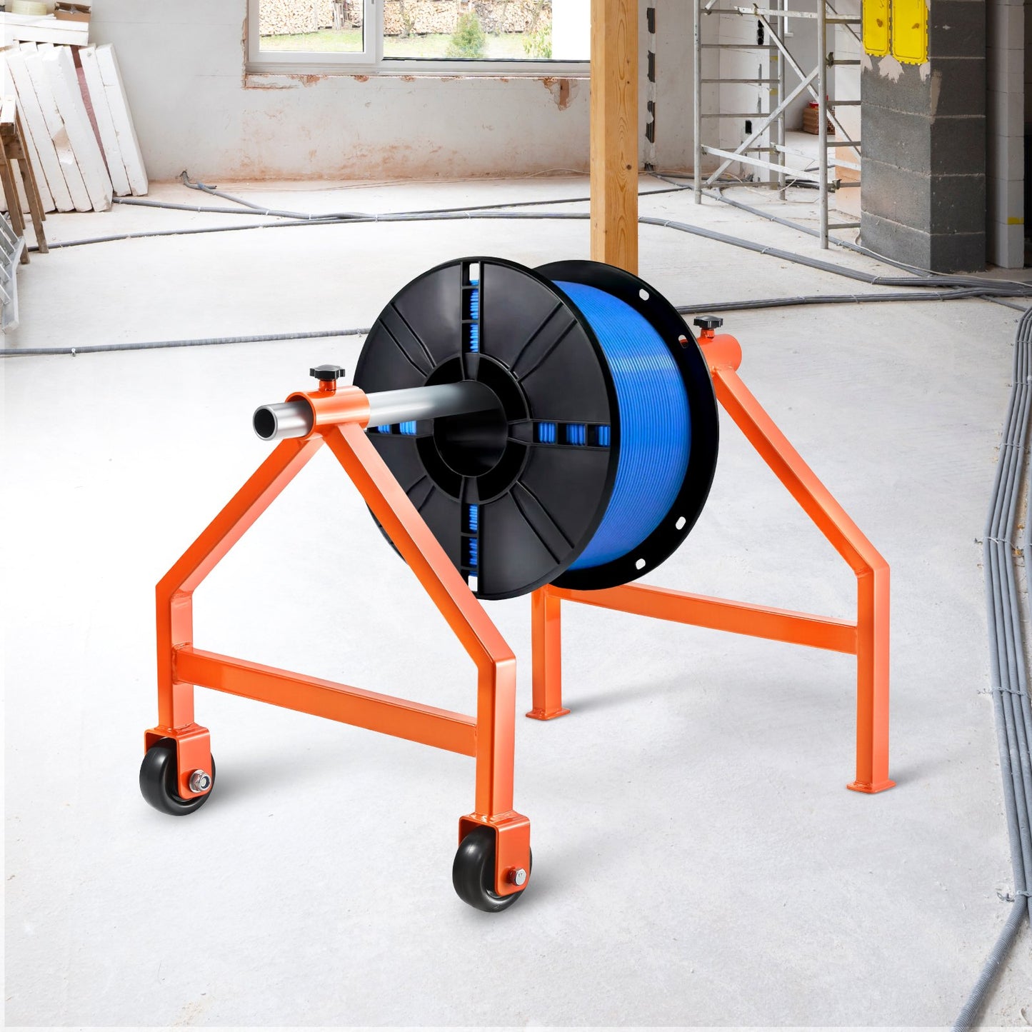 Wire Spool Rack, 100 kg / 220 lbs Load Capacity, Portable Cable Caddy, Moveable Wire Rack with Wheels, Spool Holder, Up to 759mm / 29.9 in Diameter, for Electrical Industrial and Retail Use, Working Efficiency