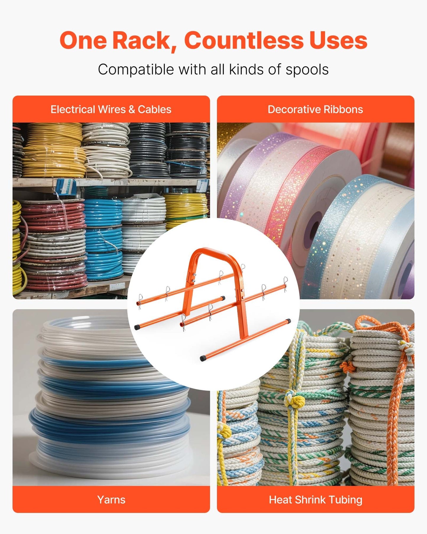 Wire Spool Rack, 45 kg / 100 lbs Capacity, Smart Hand Caddy, Heavy-Duty Steel Wire Dispenser Holder for Up to 8 Spools, MAX 240 mm / 9.45 in Diameter, Easy Lift Design for Electrical Industrial and Retail Use