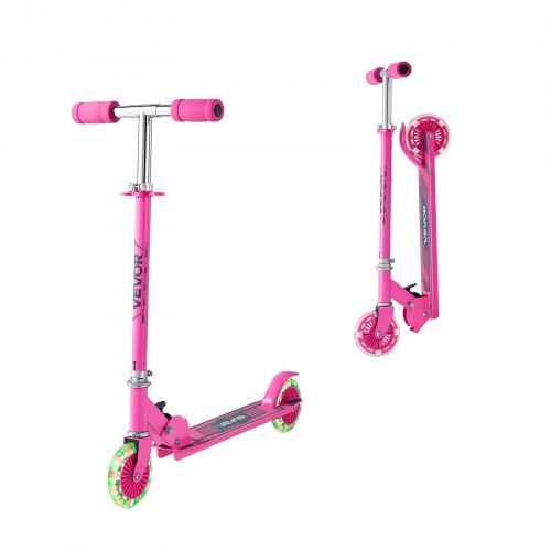Kick Scooter for Kids Ages 3+, 2-Wheel Toddler Scooter with Light-Up Wheels, Adjustable Height Handlebar, Wide Anti-Slip Deck, Foldable Lightweight Frame for Boys and Girls up to 49.9 kg, Pink