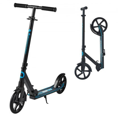 Kick Scooter for Kids Ages 8+, Teens & Adults, 2-Wheel Toddler Scooter with Adjustable Height Handlebar, Wide Anti-Slip Deck, Foldable Lightweight for Boys & Girls up to 99.8 kg, Black + Blue