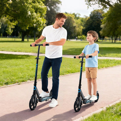 Kick Scooter for Kids Ages 8+, Teens & Adults, 2-Wheel Toddler Scooter with Adjustable Height Handlebar, Wide Anti-Slip Deck, Foldable Lightweight for Boys & Girls up to 99.8 kg, Black + Blue