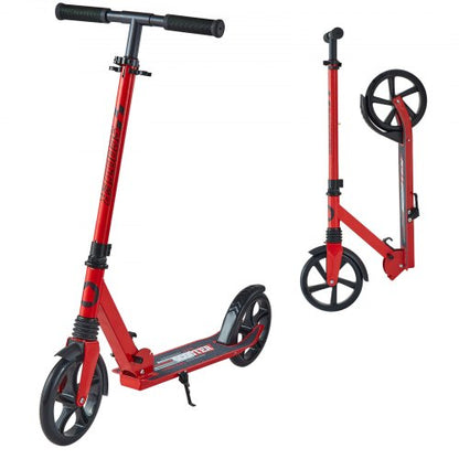 Kick Scooter for Kids Ages 8+, Teens & Adults, 2-Wheel Toddler Scooter with Adjustable Height Handlebar, Wide Anti-Slip Deck, Foldable Lightweight for Boys & Girls up to 99.8 kg, Red + Black